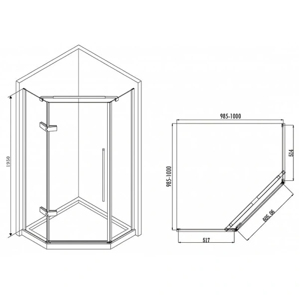 Душевой уголок Abber Ewiges Wasser 100х100 см стекло матовое, многоугольные - фото 2