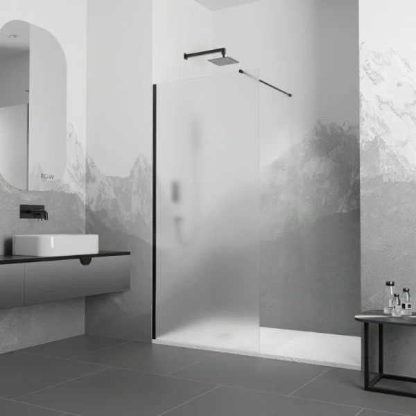 Душевая перегородка RGW Walk In 120 см профиль черный, стекло матовое - фото 1