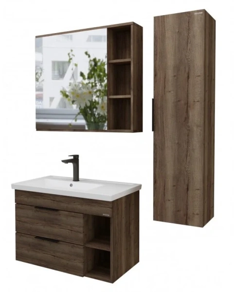 Зеркальный шкаф Grossman Форта 80 см темный дуб галифакс - фото 4