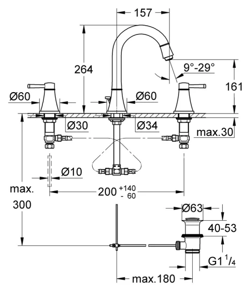 Смеситель для раковины, хром-золото, Grohe Grandera 20389IG0, для раковины - фото 2
