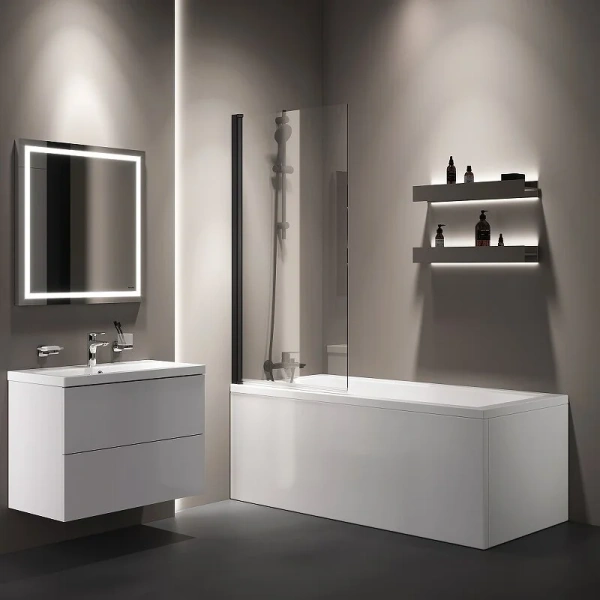 Шторка для ванны Am.Pm Gem 80х140 см профиль черный, стеклянные - фото 7