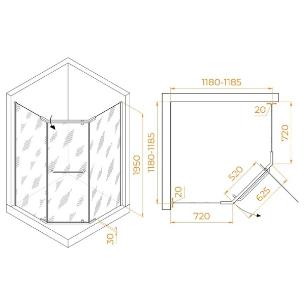 Душевой уголок RGW Passage PA-081B 120x120 см профиль черный стекло прозрачное - фото 4