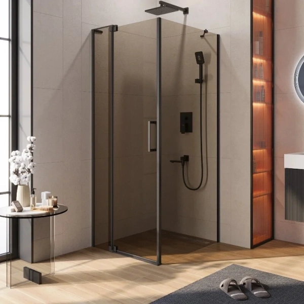 Душевой уголок Cezares Slider 80х90 см стекло серое профиль брашированное золото - фото 3