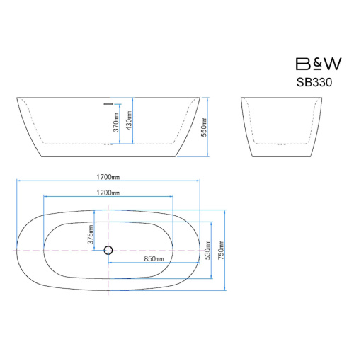 Ванна акриловая Black&White Swan 170x75 см серая - фото 4