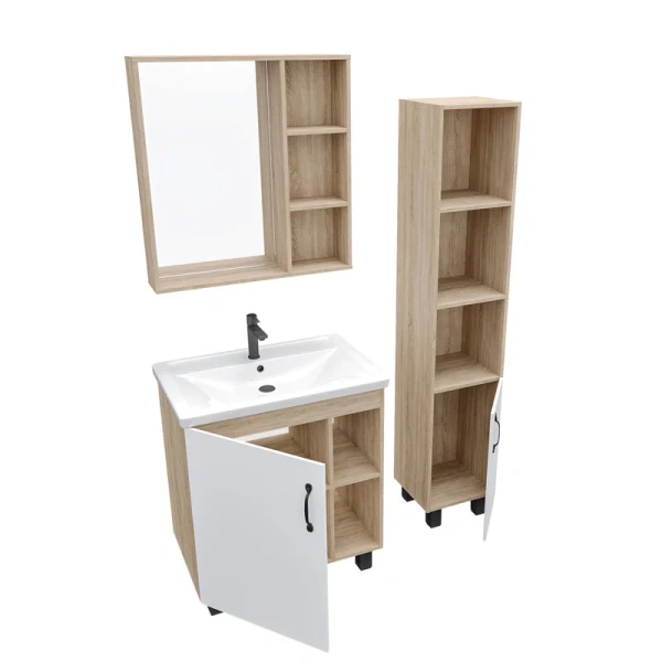 Тумба под раковину напольная Grossman Флай 71,5 см дуб сонома/белая, современная, hi-tech, лофт - фото 3