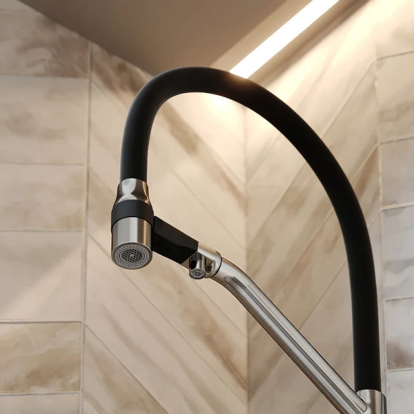 Смеситель для кухни Sancos Orta никель, с поворотным изливом, с коротким изливом, с гибким изливом - фото 7