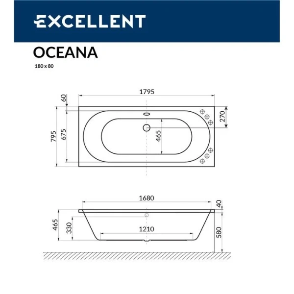 Ванна гидромассажная Excellent Oceana Relax 180 x 80 см, белый/хром, WAEX.OCE18.RELAX.CR - фото 2