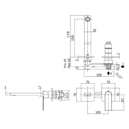 Смеситель для раковины Paffoni Tango TA104 встраиваемый - фото 4