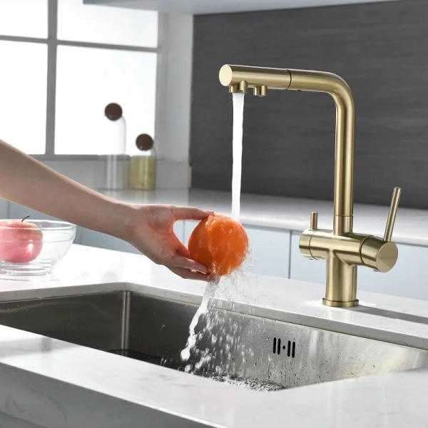 Смеситель для питьевой воды Paulmark Serpentine светлое брашированное золото, с 1 монтажным отверстием - фото 9