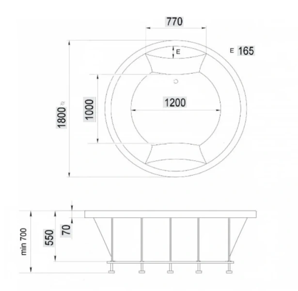 Ванна акриловая Vayer Eva D180, 180 х 180 см, круглая, белая, Гл000025681, без гидромассажа - фото 5