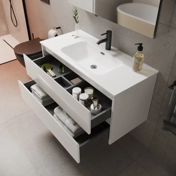 Тумба под раковину подвесная Sancos Libra 100 см белый глянец, подвесная, пристенная - фото 4