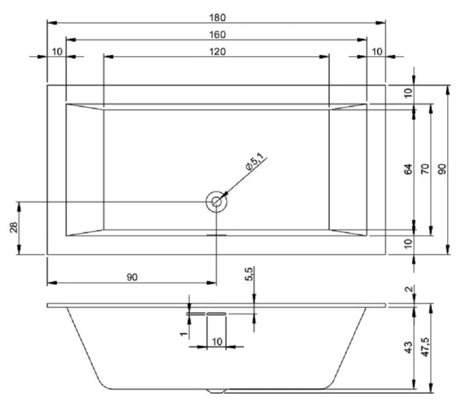 Ванна акриловая Riho Rething Cubic 180х90 см белая, прямоугольные - фото 5