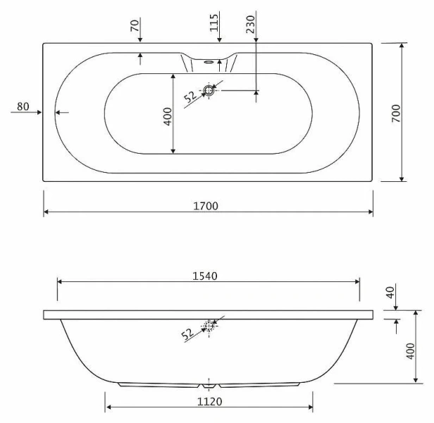 Ванна акриловая Cezares Calisto 170х70 см белая, акриловые - фото 2