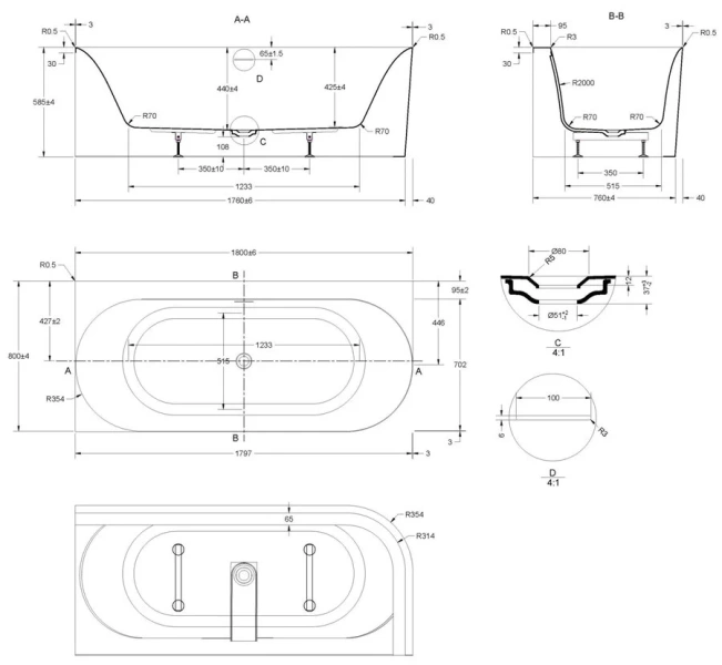 Ванна акриловая Vincea VBT-704-1800-L/VBT-704-1800-R, 180 x 80 см, левая/правая белая, асимметричные - фото 5