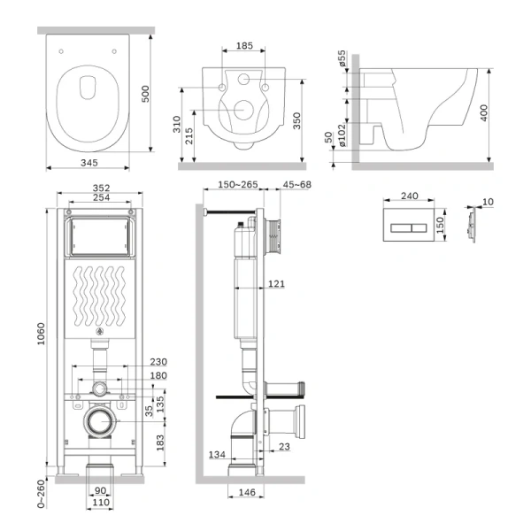 Унитаз с инсталляцией Am.Pm Jupiter клавиша белая глянцевая, кнопки прямоугольные - фото 2