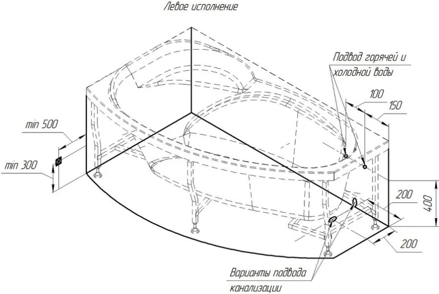 Ванна гидромассажная акриловая Vannesa Massage София с полотенцедержателями, 169 х 99 см, система баланс хром, левая/правая, 170 см - фото 8