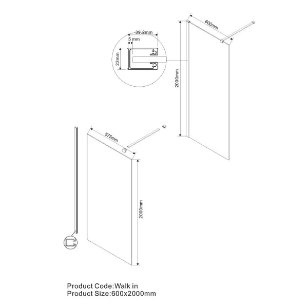 Душевая перегородка Vincea Walk-In 60 см профиль матовый черный, современные, hi-tech - фото 2