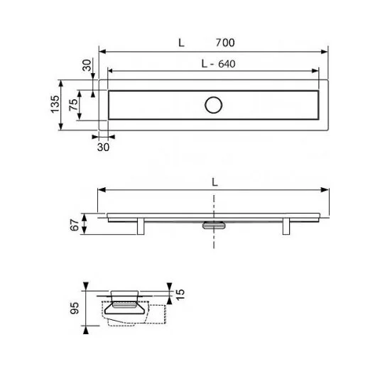 Душевой лоток Tece TECElinus 64 см с решеткой straight  - фото 4