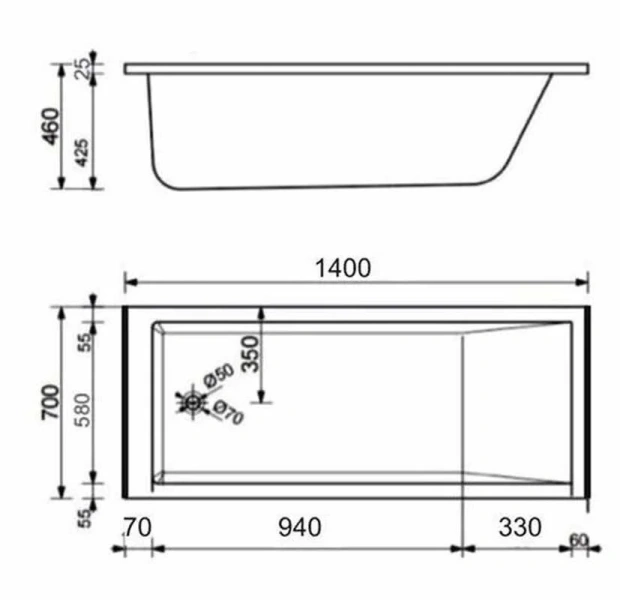 Ванна из литьевого мрамора Radianse Лазурь 140 x 70 см, белый, Лазурь R-1400/700 - фото 2