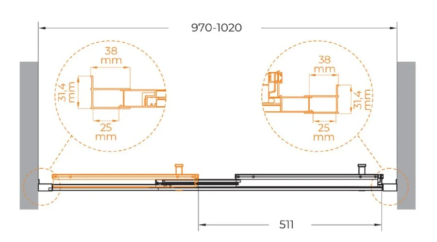 Душевая дверь в нишу Cezares Molveno 100 см стекло прозрачное профиль хром - фото 2