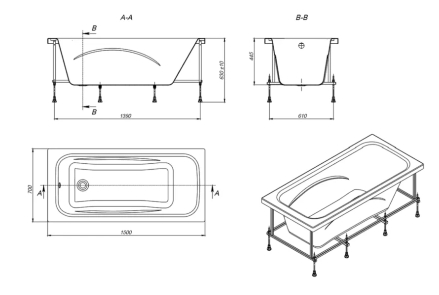 Ванна акриловая Roca Line ZRU9302982 150х70 см белая - фото 2