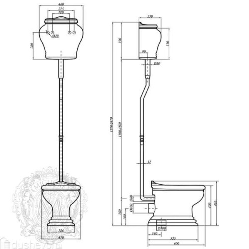 Унитаз напольный с высоким бачком Migliore Milady 2087 декор D2 Dorato - фото 3