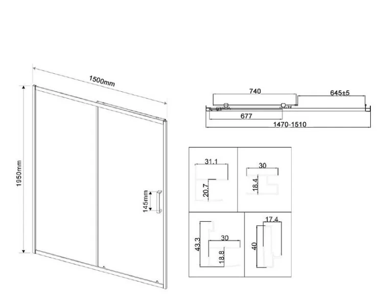 Душевая дверь в нишу Vincea City 150 см профиль черный стекло прозрачное - фото 2