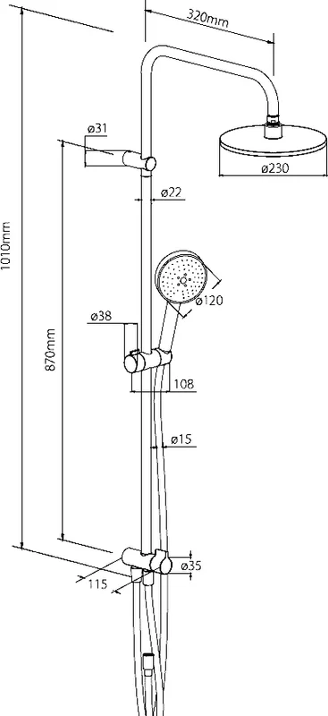 Душевая стойка Damixa Origin Bit с верхним и ручным душем, черная, без излива - фото 5