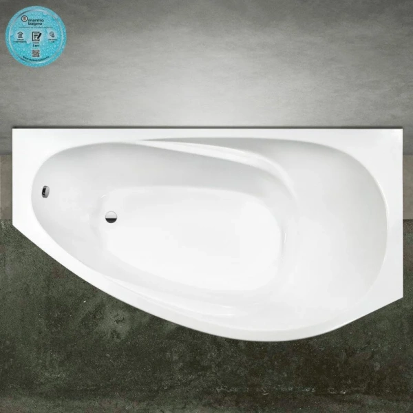 Ванна Marmo Bagno Турин, MB-TR170-95/MB-TL170-95, 170 х 95 см, левая/правая, искусственный камень, белая, белые - фото 7