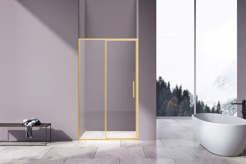 Душевая дверь в нишу Vincea Slim 120 см профиль золото стекло прозрачное - фото 3