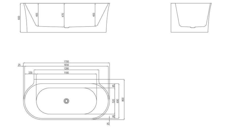 Ванна акриловая BelBagno 170х80 см черная/белая матовая - фото 2