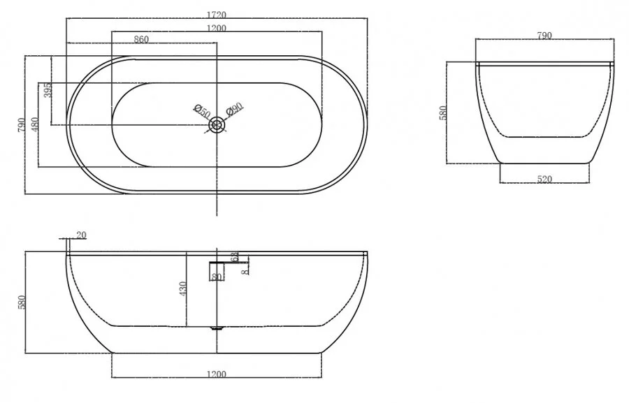 Акриловая ванна Abber 172х79 см черная матовая, акриловые - фото 2