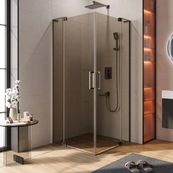 Душевой уголок Cezares Slider 100х100 см стекло бронзовое профиль оружейная сталь - фото 1