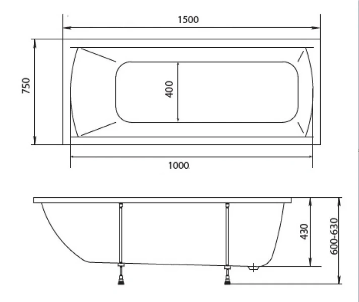 Ванна акриловая Creto Modalia 9-15075, 150 x 75, белый - фото 2