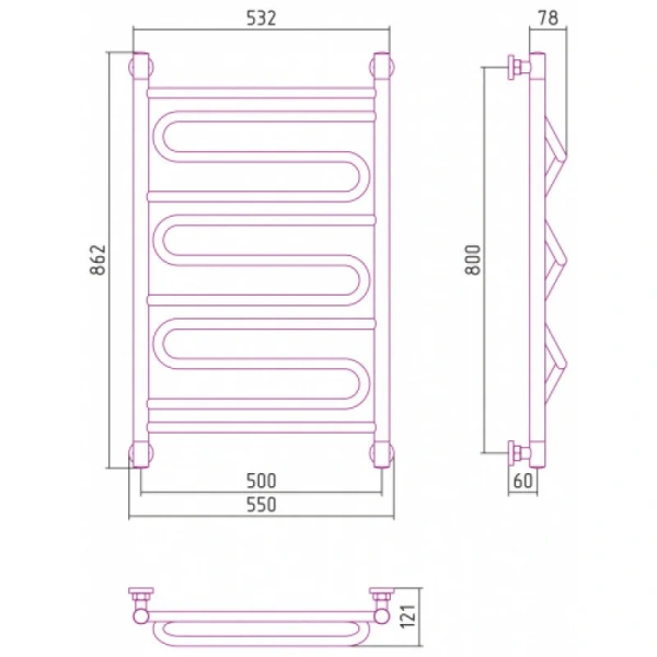 Полотенцесушитель водяной Сунержа Элегия+ 50х80 см темный титан муар, современные, hi-tech - фото 2