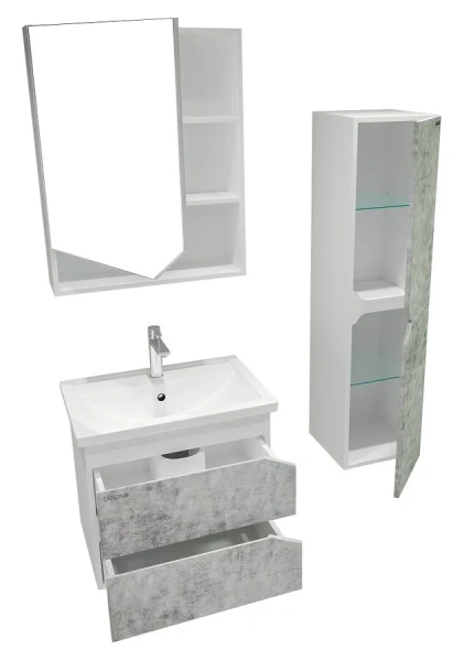 Шкаф-пенал подвесной Grossman Инлайн 35 см белый/бетон, 35 см - фото 3