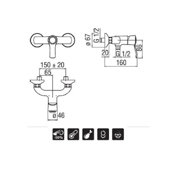 Смеситель для душа Nobili Sofi SI98130 настенный - фото 2