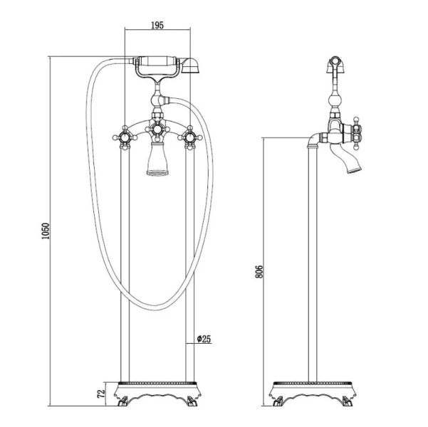Смеситель для ванны Abber Klassik золото, для ванны - фото 2