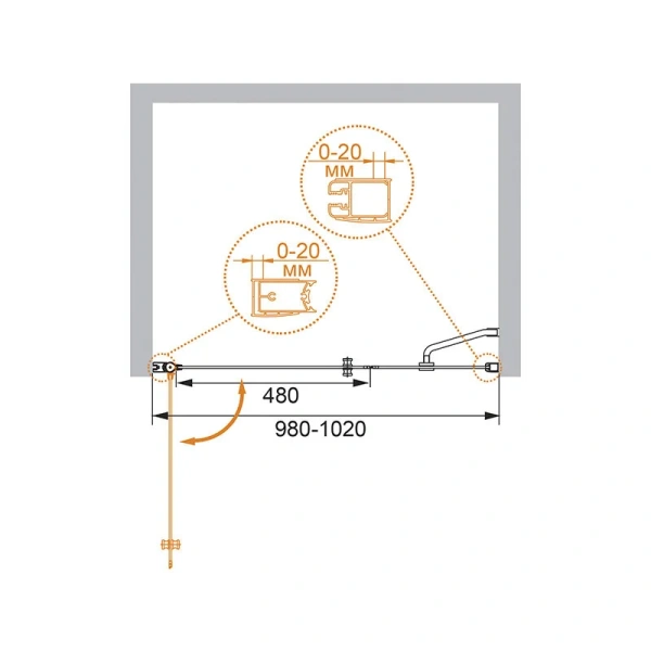Душевая дверь в нишу Cezares Elena 100 см стекло рифленое Punto, правая - фото 2