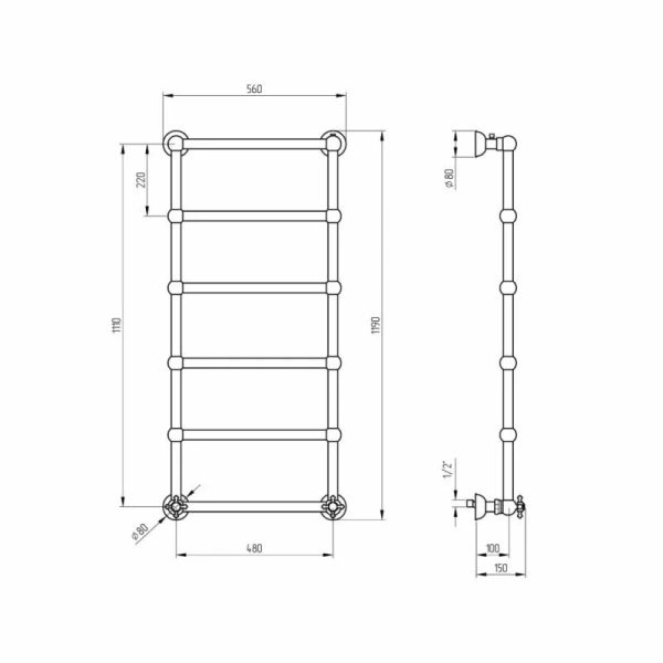 Полотенцесушитель водяной Migliore Colosseum 56х119 см хром - фото 2