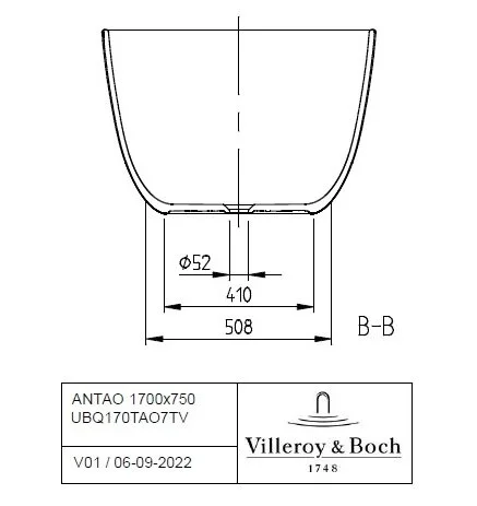 Ванна квариловая Villeroy&Boch Antao UBQ170TAO7V-01, 170 x 75 см, отдельностоящая, белый - фото 3