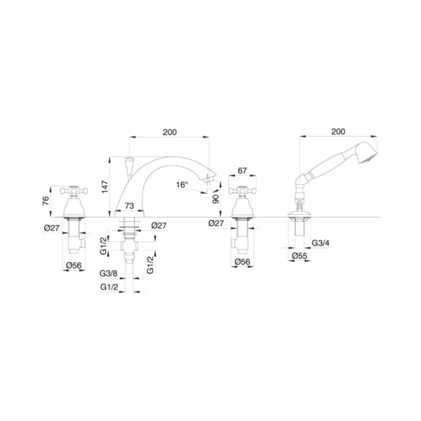 Смеситель для ванны Migliore Lady 188 на 4 отверстия - фото 2