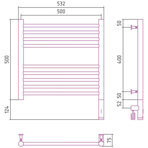 Полотенцесушитель электрический Сунержа Богема 3.0 50х50 см правый другие цветовые решения - фото 4