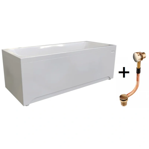 Акриловая ванна Радомир Патрисия 1-01-4-0-1-331К, 170 x 70 см, каркас, фронтальный экран, сифон, слив-перелив автомат в комплекте, белая/бронза, прямоугольные - фото 5