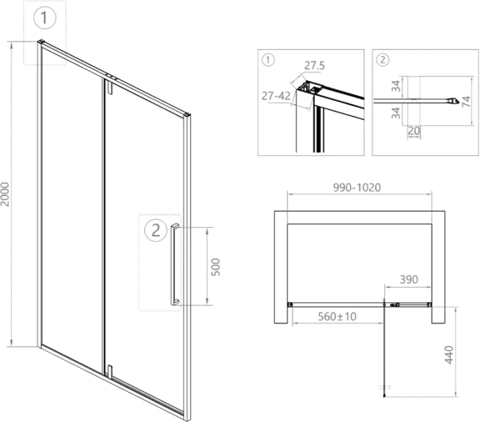 Душевая дверь в нишу RGW Stilvoll SV-03 06320310 100 см распашная, хром, другие - фото 4
