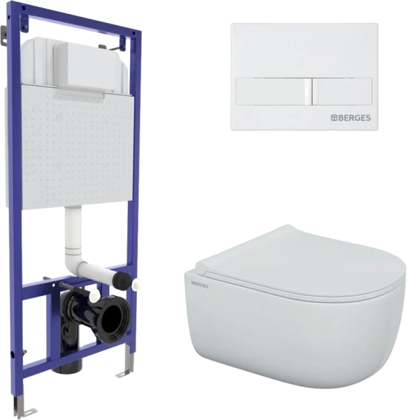 Унитаз с инсталляцией BERGES Novum кнопка белая - фото 1