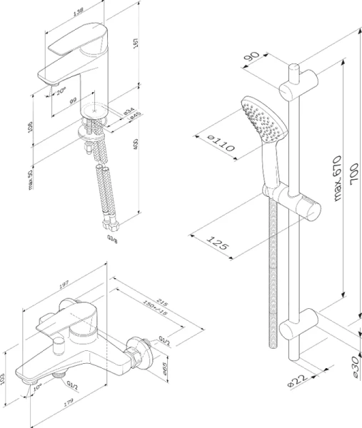 Душевой комплект Am.Pm Gem черный матовый, современные, hi-tech index_1 - фото 11