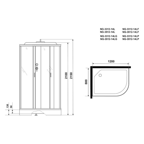 Душевая кабина Niagara Classic NG-3513-14 120x80 см с тонированными стеклами - фото 3