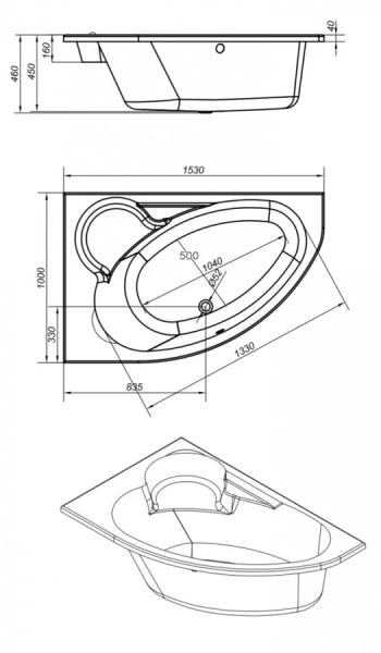 Ванна акриловая Cersanit Kaliope 153 x 100 см, асимметричная, белая, левая/правая - фото 2