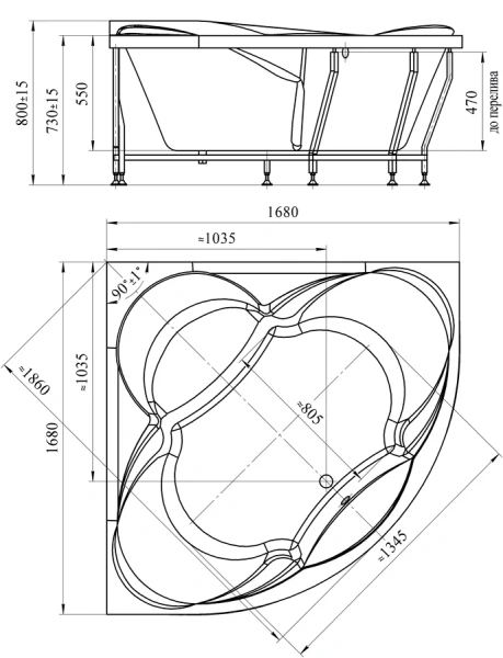 Ванна акриловая Радомир Филадельфия 1-01-0-0-1-042 168 х 168 см - фото 4